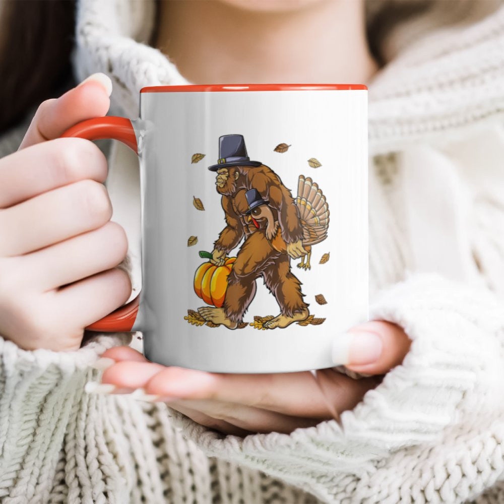 Bigfoot Pilgrim Turkey Pumpkin Thanksgiving Day Accent Mug