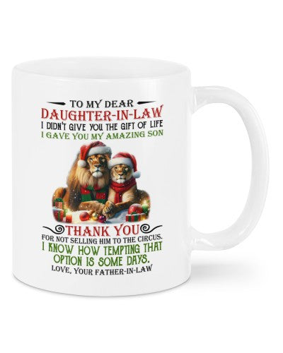 Daughter In Law Mug- mug xmas daughteril iknow fatheril deub htteh