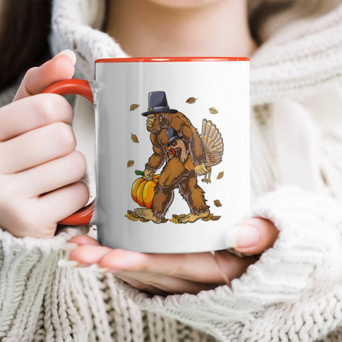 Bigfoot Pilgrim Turkey Pumpkin Thanksgiving Day Accent Mug