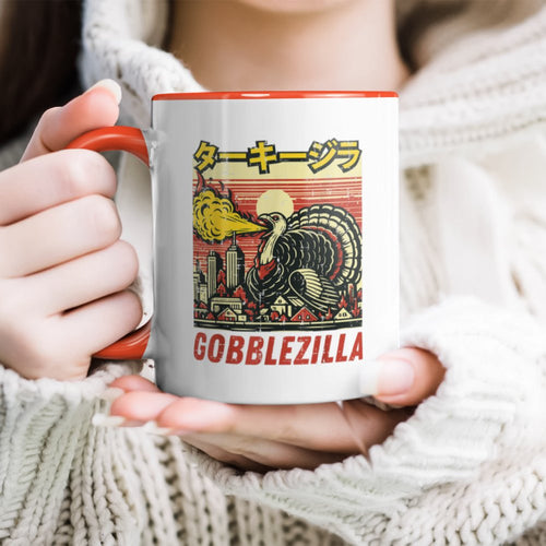 Thanksgiving Turkey Monster Gobblezilla Funny Accent Mug