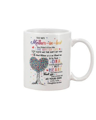 Daughter In Law mug mother inlaw dna heart daughter htte